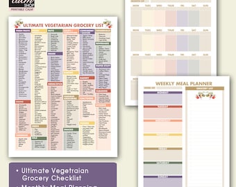 Ultimate Vegetarian Grocery Checklist PRINTABLE - 8.5 x 11 inches (Ultimate Vegetarian, Weekly / Monthly Meal Planning and Shopping List)