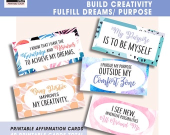 Build CREATIVITY, FULFILL Dreams / Purpose (40 Affirmation Printable Cards) Qnty 4 - 8x10 inch pages