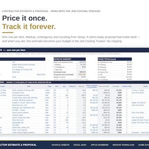 Contractor Estimate & Proposal Template | Construction Estimate Spreadsheet with Printable Proposal | Google Sheets, Excel, Apple Numbers