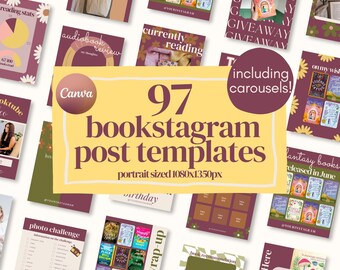 Plantilla de Bookstagram burdeos: publicaciones retro de Instagram para amantes de los libros (Canva editable, descarga digital)