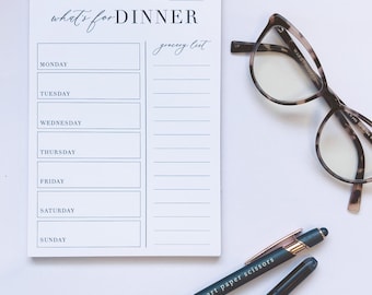 What's For Dinner Notepad, Weekly Dinner Organizer with Grocery List