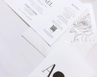 Modern Portrait Gatefold Wedding Invitation with Monogram and Black Wax Seal