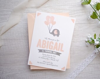 Little Peanut Elephant Birthday Party Invitations| Double Sided| Envelopes Included