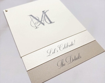 Traditional Swivel Style Wedding Invitations with 3 Layers, Fastened with a Gold Brad