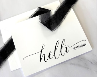 Hello Sunshine Note Cards | Multi-purpose | Black and White Folded Cards with Envelopes