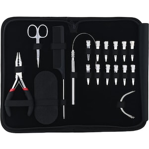 Handmade Hair Extension Tools Kit – 3 Hole Nano Micro Beads Plier, Loop Tool, 2pcs C Type Needles, Hair Clips & Grippers Set in Storage Case