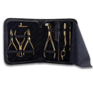 Handmade Hair Extension Tools Kit – Tape-In Plier, Micro & Nano Beads Pliers set, Loop Tool, Hair Parting Tool and Styling Comb in Soft Case