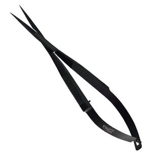May include: Black surgical scissors with a curved blade and a textured handle. The scissors have a black finish and the brand name "Micro-Tech" is printed on the handle.