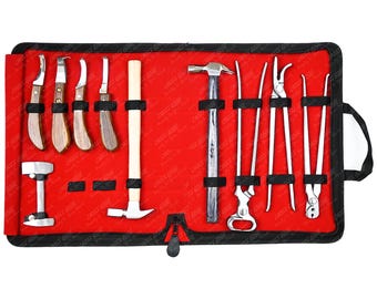 Hand-Assembled Farrier Hoof Tool Kit 10 Piece | 15in Nipper, Clincher, 2 Hammers, Hoof Knives, Buffer | Custom Engraved Shoeing Set