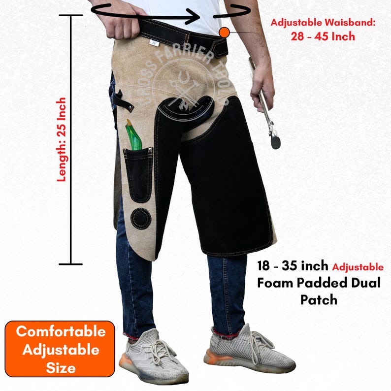 Professional Farrier Leather Chaps & Apron - Adjustable Hoof Trimming Protection With Pockets & Magnet