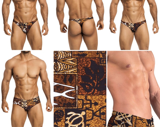 Brown Polynesian Print in 4 Styles - Thong-Bikini-Briefs - 226