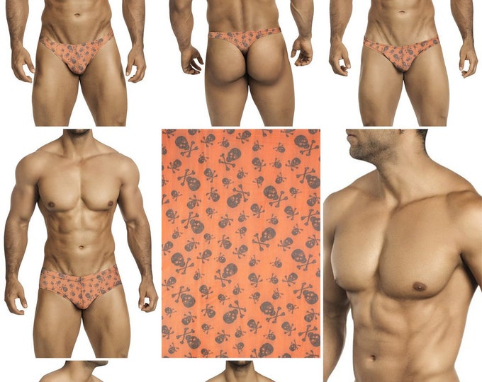 Orange Skull & Bones Mesh in Thong, Bikini, Brief, Squarecut - 441