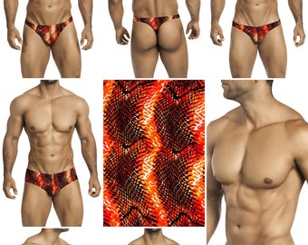 Orange Snakeskin Swimsuits for Men by Vuthy Sim in Thong, Bikini, Brief or Squarecut - 242