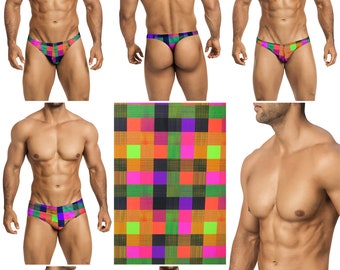 Neon Plaid Swimsuits in 7 Styles for Men by Vuthy Sim - 314