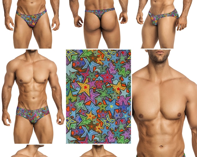 Multi Stars Swimsuits for Men by Vuthy Sim in Thong, Bikini, Brief, Squarecut, Boxer, or Board Shorts - 271