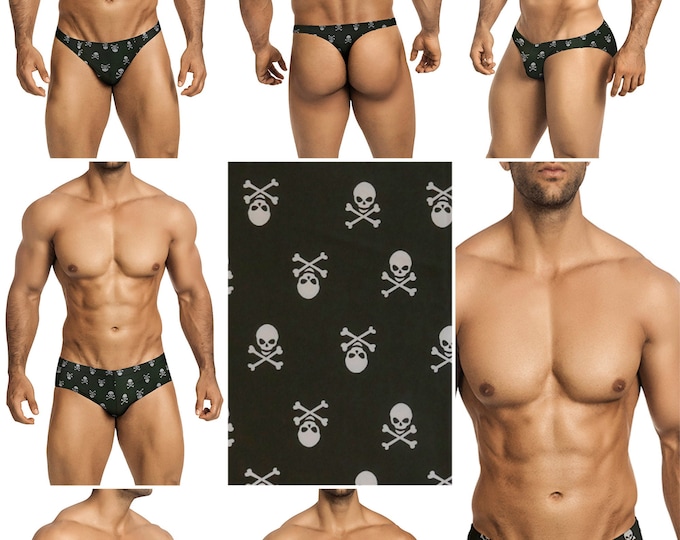 White Skulls & Bones Swimsuits for Men by Vuthy Sim in Thong, Bikini, Brief, Squarecut, Boxer, or Board Shorts - 282