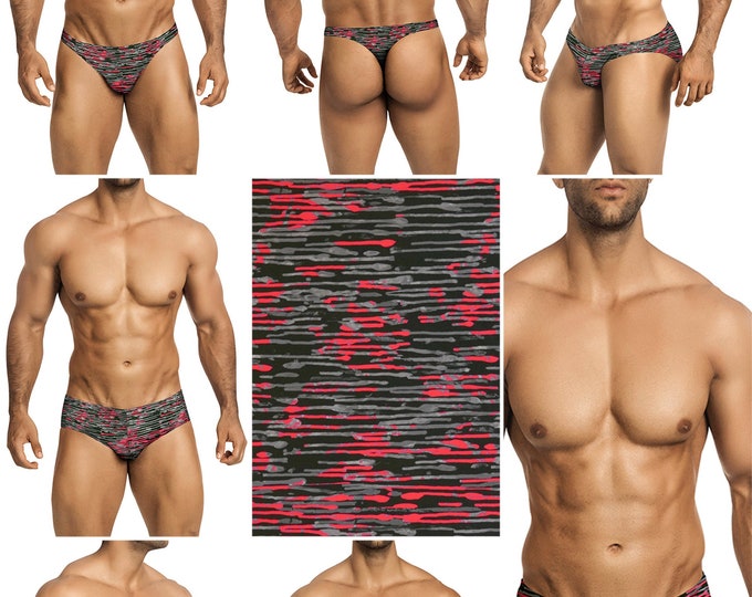 Black-Gray-Pink Swimsuits for Men by Vuthy Sim in Thong, Bikini, Brief, Squarecut, Boxer, or Board Shorts - 278