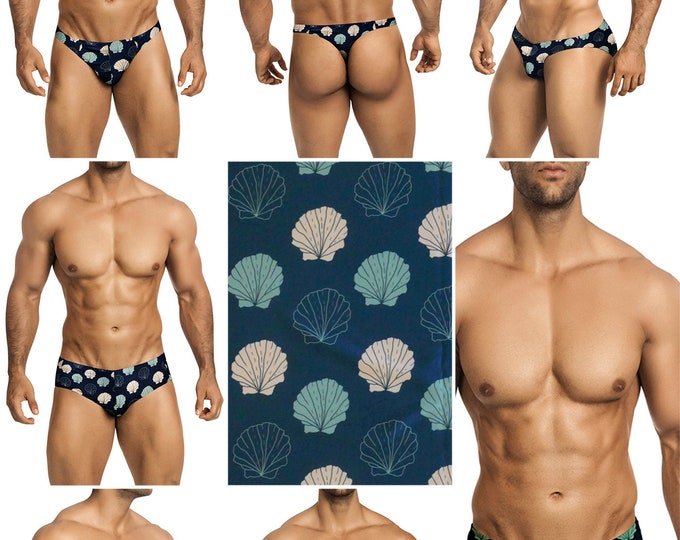 Shells on Blue-Gray Swimsuits for Men by Vuthy Sim in Thong, Bikini, Brief, Squarecut - 272