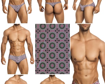 Pink Kaleidoscope Swimsuits for Men by Vuthy Sim in Thong, Bikini, Brief, Squarecut, Boxer, or Board Shorts - 293