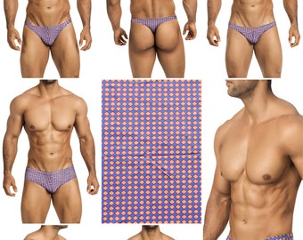 Blue-Orange Mini-Check Swimsuits for Men in 7 Styles by Vuthy Sim - 359