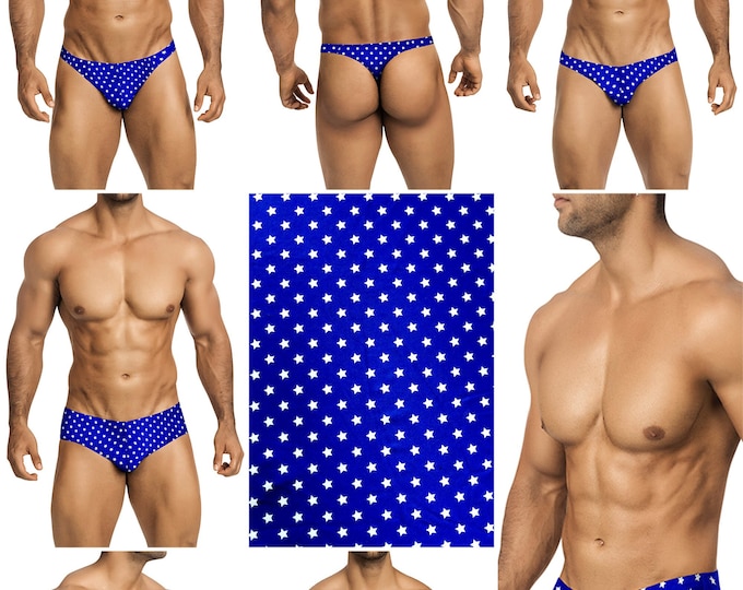 White Mini-Stars on Navy Swimsuits for Men in 7 Styles by Vuthy Sim - 356