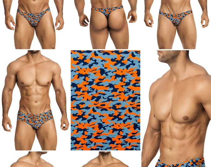 Navy-Sky Blue-Orange Camo Swimsuits for Men in 7 Styles by Vuthy Sim - 354