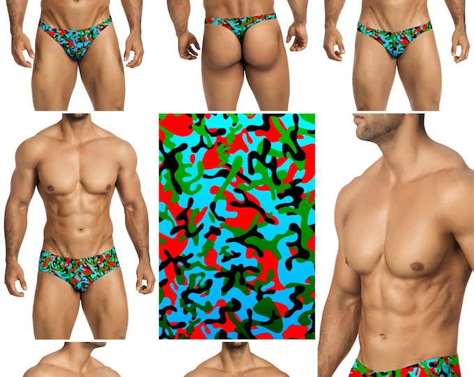 Bright Blue Camo Swimsuits for Men in 7 Styles by Vuthy Sim  - 344