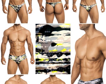 Black-Gray-Yellow Abstract Vuthy Sim Mens Swimsuits in 7 Styles - 268