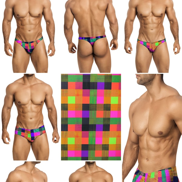 Neon Plaid Swimsuits in 7 Styles for Men by Vuthy Sim - 314