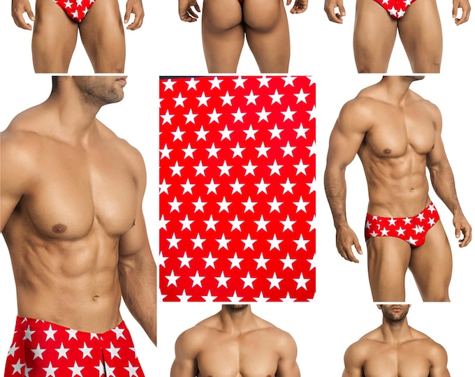 White Stars on Red Swimsuits in 7 Styles for Men by Vuthy Sim - 446