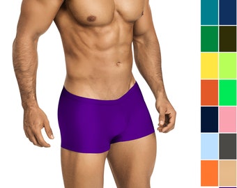 Maillot de bain coupe carrée pour hommes en 32 couleurs unies, par Vuthy Sim