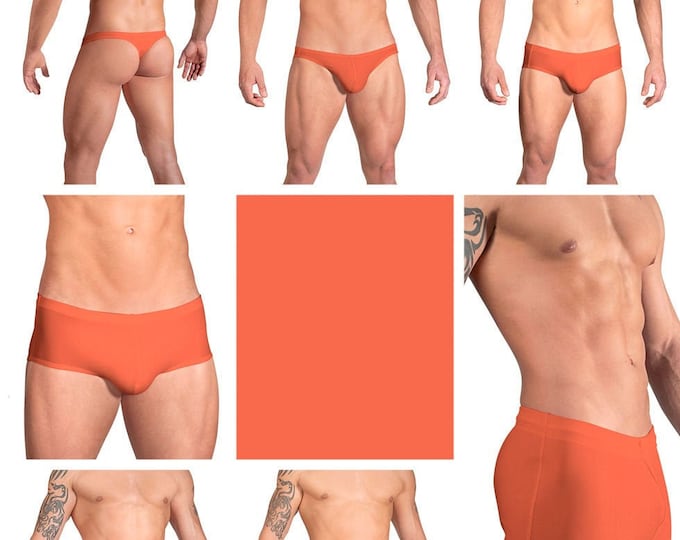 Solid Paprika Orange Swimsuits for Men by Vuthy Sim in Thong, Bikini, Brief, Squarecut, Boxer or Board Shorts - 13