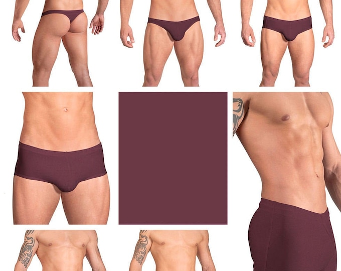 Solid Wine Swimsuits for Men by Vuthy Sim in Thong, Bikini, Brief, Squarecut, Boxer or Board Shorts - 06