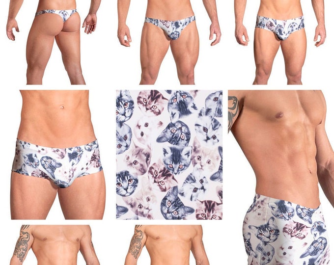 Cat Print Swimsuits for Men by Vuthy Sim in Thong, Bikini, Brief, Squarecut, Boxer or Board Shorts - 118