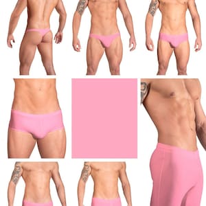 Solid Bubblegum Pink Swimsuits for Men by Vuthy Sim in Thong, Bikini, Brief, Squarecut, Boxer or Board Shorts - 16