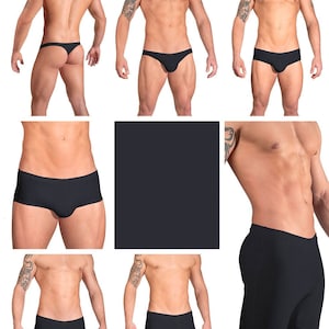 Solid Black Swimsuits for Men by Vuthy Sim in Thong, Bikini, Brief, Squarecut, Boxer or Board Shorts - 03
