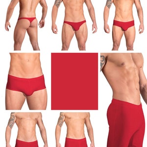 Solid Red Swimsuits for Men by Vuthy Sim in Thong, Bikini, Brief, Squarecut, Boxer or Board Shorts 05 image 1