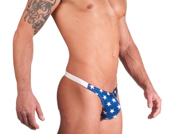 Stars & Stripes Mens Swim Thong by Vuthy Sim     204-1b
