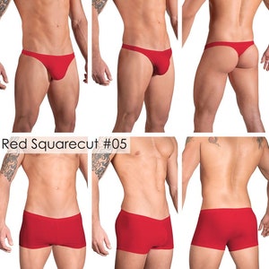 Solid Red Swimsuits for Men by Vuthy Sim in Thong, Bikini, Brief, Squarecut, Boxer or Board Shorts 05 image 3