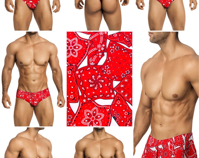 Red Bandanas Vuthy Sim Mens Swimsuits in 7 Styles - 255