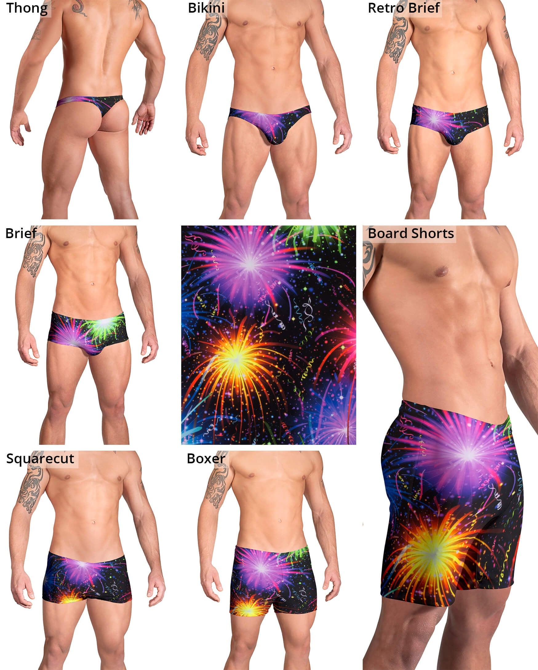 Vuthy Sim Brand Men’s Swim Boardshorts in Exploding Fireworks Print
