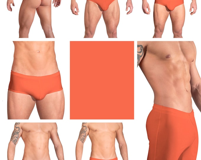 Solid Orange Swimsuits for Men by Vuthy Sim.  Choose Thong, Bikini, Brief, Squarecut, Boxer, or Board Shorts - 13