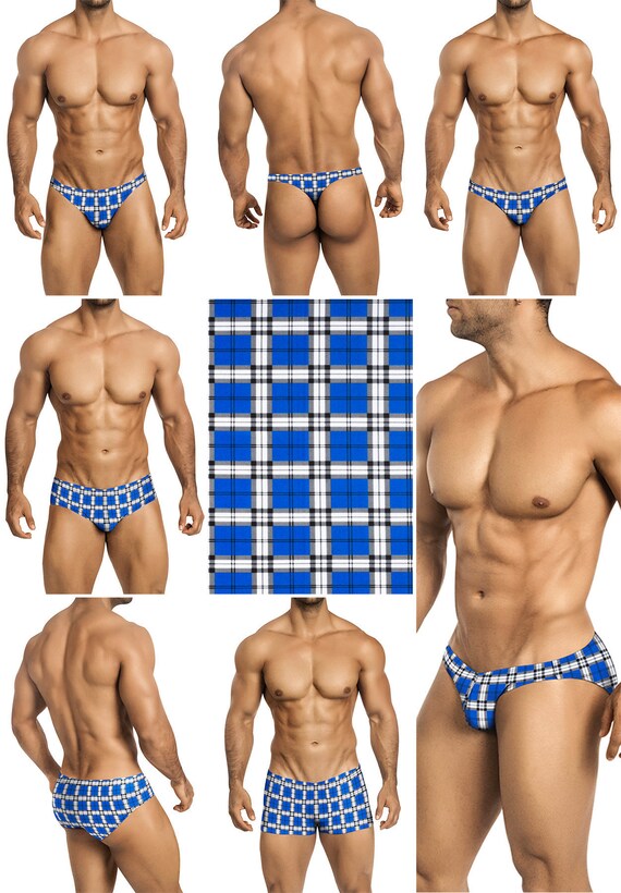 Brief Bikini Squarecut Choose Thong 197 Royal Blue /& White Plaid Swimsuits for Men by Vuthy Sim