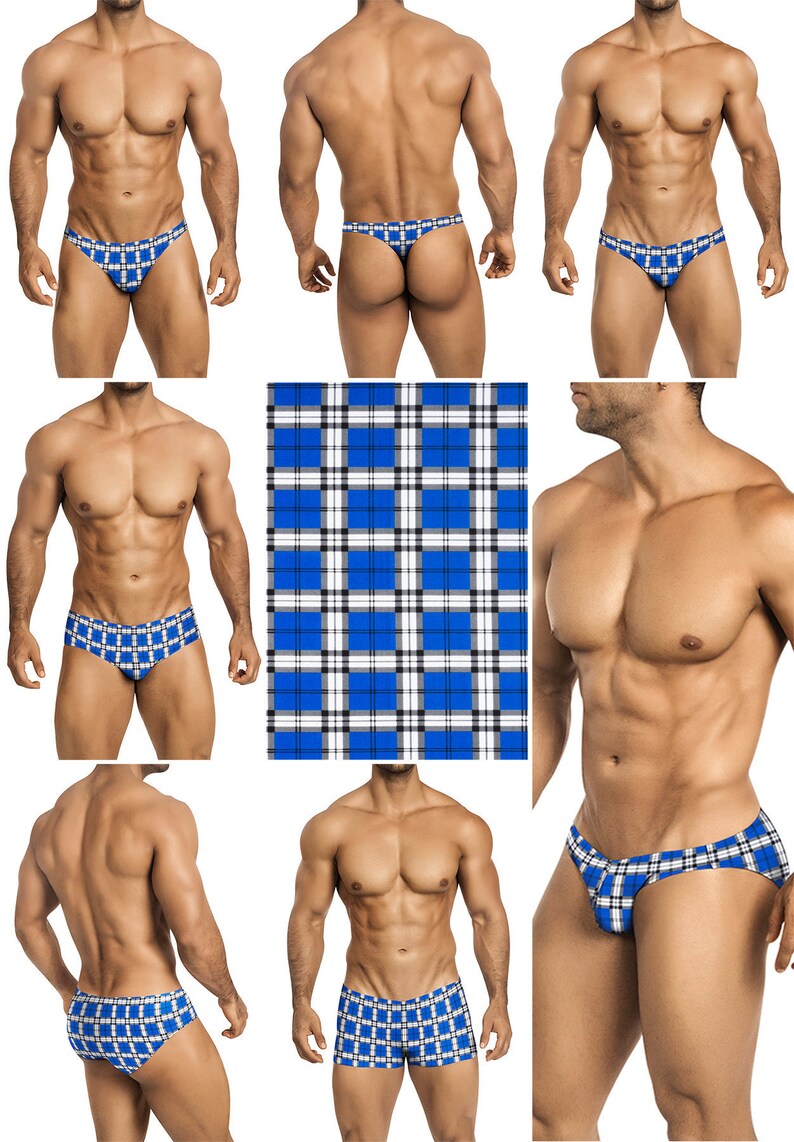 Brief Bikini Squarecut Choose Thong 197 Royal Blue /& White Plaid Swimsuits for Men by Vuthy Sim