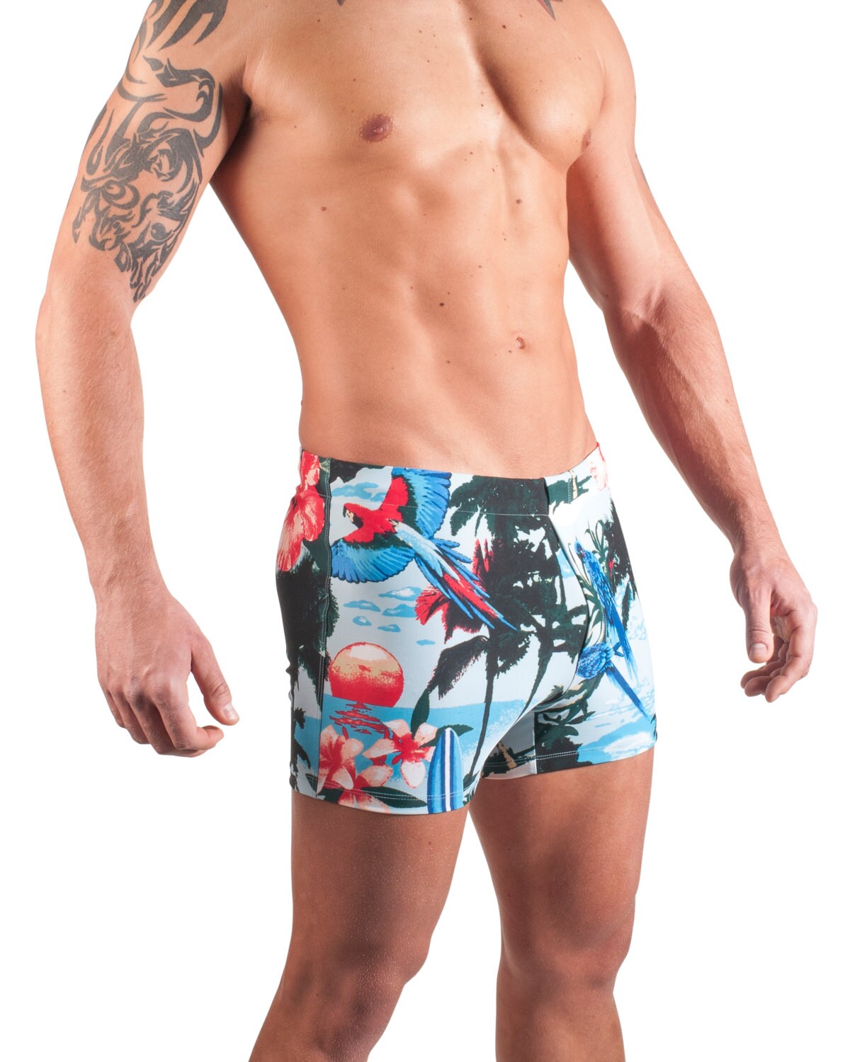 Blue Tropical Men's Swim Boxer by Vuthy Sim - 140-6