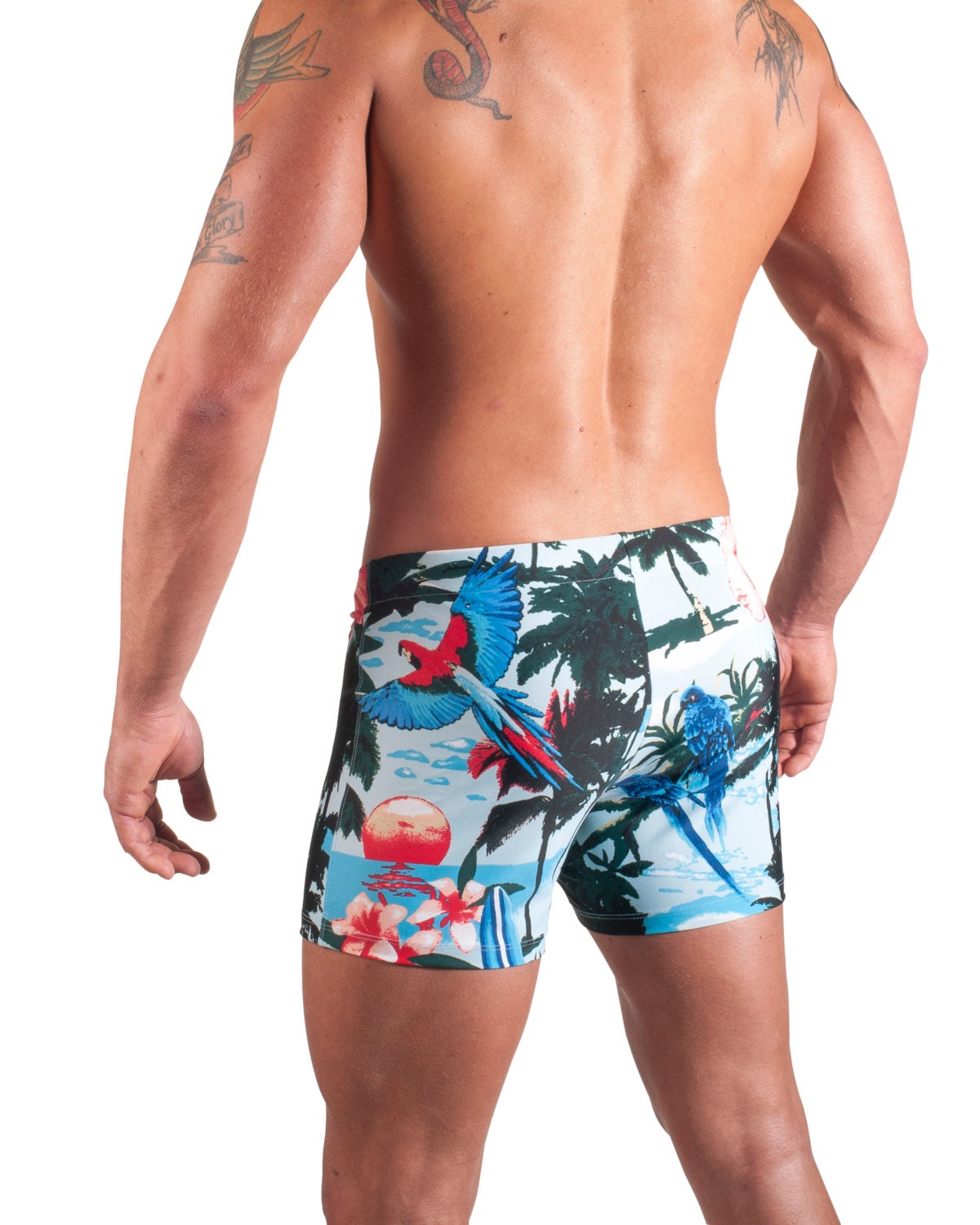 Blue Tropical Men's Swim Boxer by Vuthy Sim - 140-6