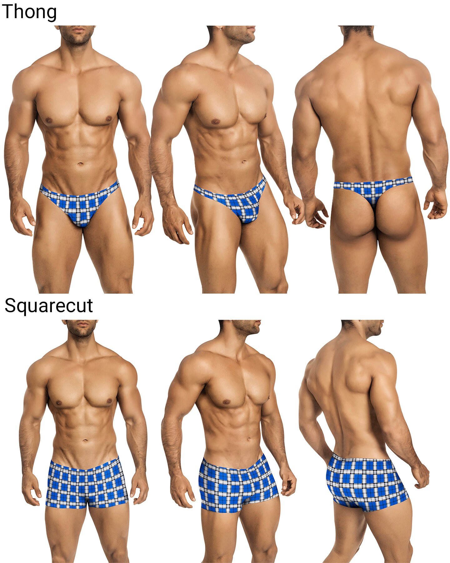 Brief Bikini Squarecut Choose Thong 197 Royal Blue /& White Plaid Swimsuits for Men by Vuthy Sim