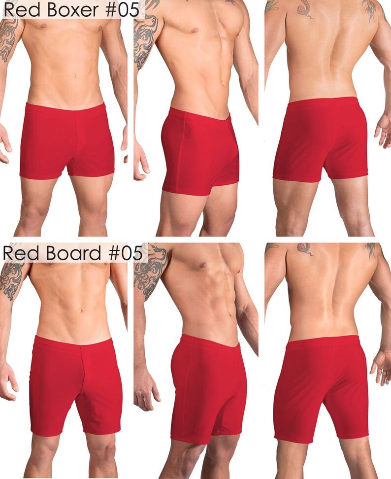 Solid Red Swimsuits for Men by Vuthy Sim in Thong, Bikini, Brief, Squarecut, Boxer or Board Shorts 05 image 5