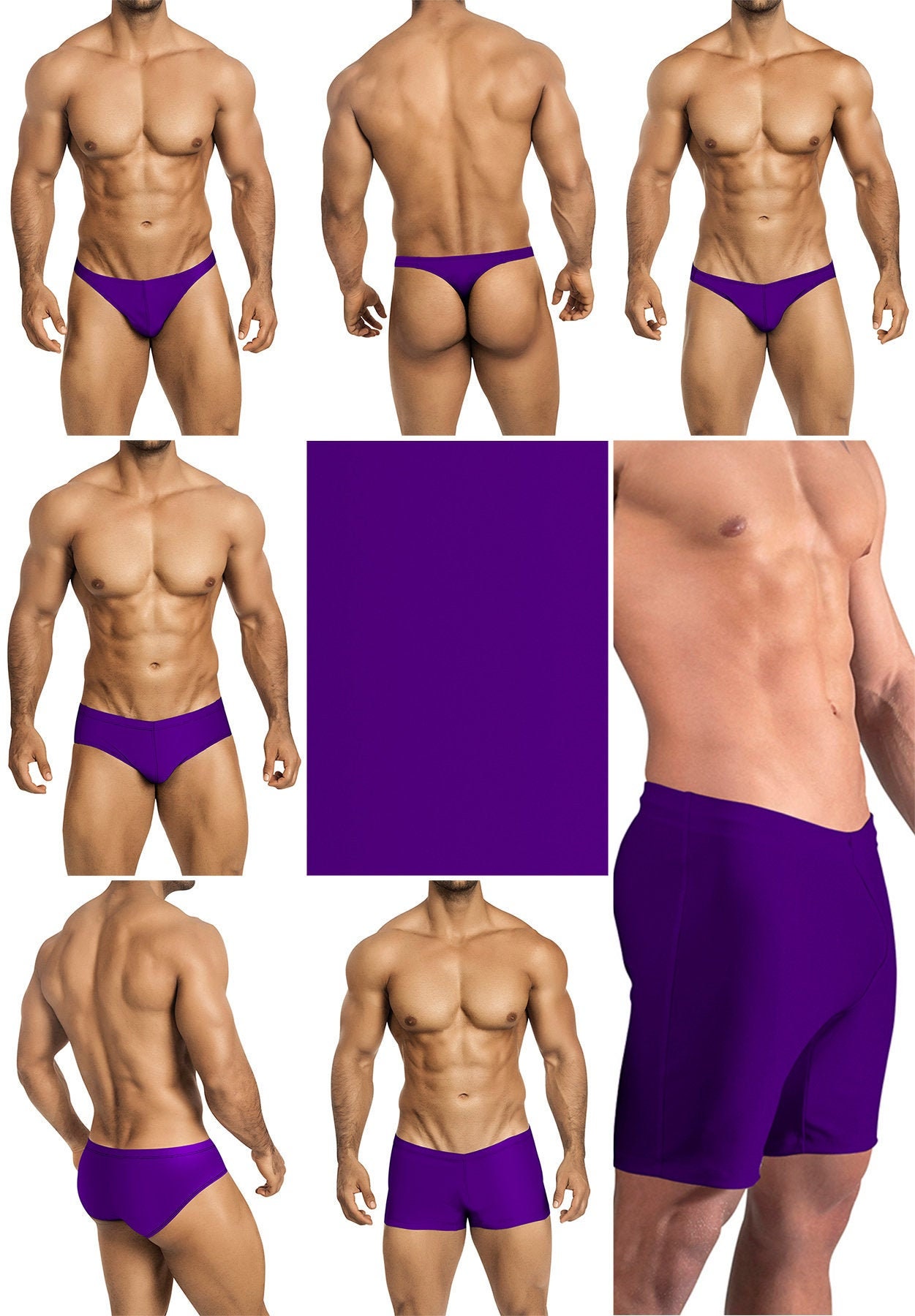 Solid Purple Swimsuits for Men by Vuthy Sim in Thong, Bikini