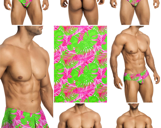 Pink-Green Tropical Swimsuits in 7 Styles for Men by Vuthy Sim - 460